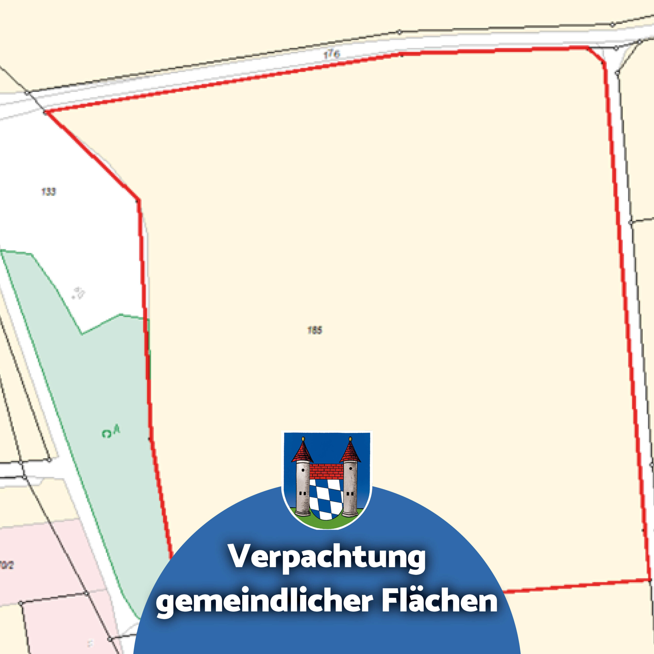 Kartenausschnitt der Gemarkung Ettling mit farbig markierter Pachtfläche am Schneiderberg, Flurnummer 185.